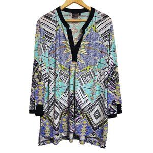 Rafaella Tunic Top Womens Size 2X Blue Print High/Low Artsy Lagenlook Travel